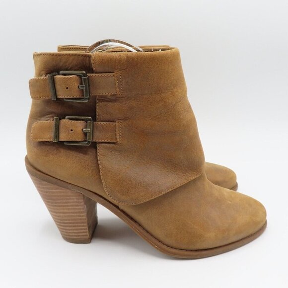 Jessica Simpson Womens 9.5 Cainn Brown Leather Double Buckle Ankle Boots Heels - Picture 6 of 12